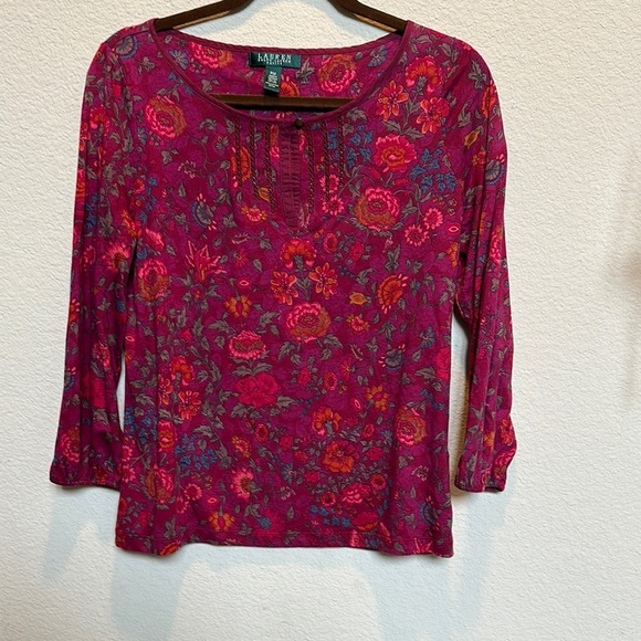 Lauren Ralph Lauren Tops - Lauren Ralph Lauren Floral 3/4 Sleeve Blouse in Red and Pink